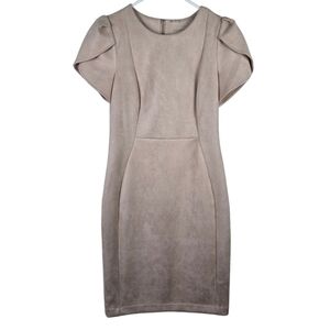NWOT Calvin Klein Faux-Suede Tulip Sleeve Sheath Dress Light Pink Size 8 Bodycon